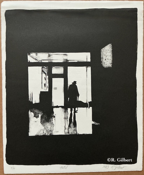 Hotel, 1983 lithograph by Roxane Gilbert