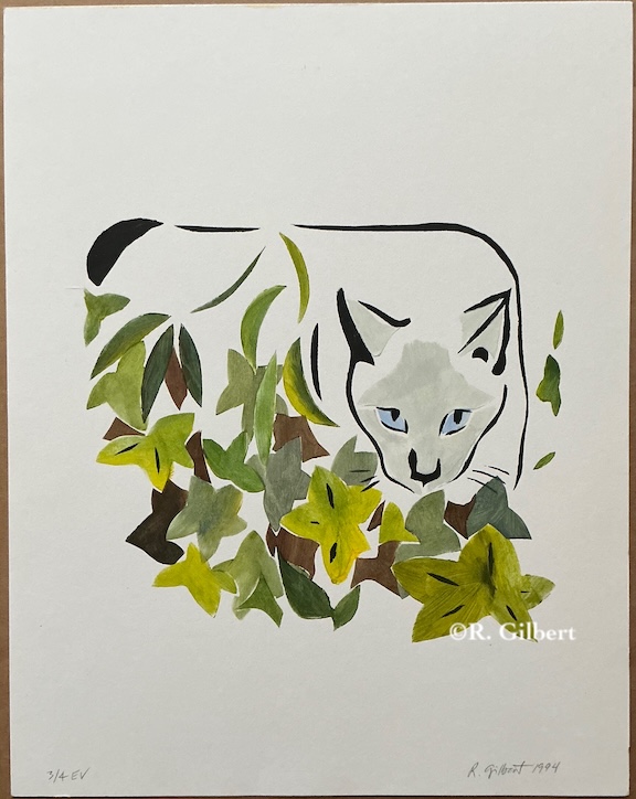 Ivy Cat, 1994 pochoir by Roxane Gilbert