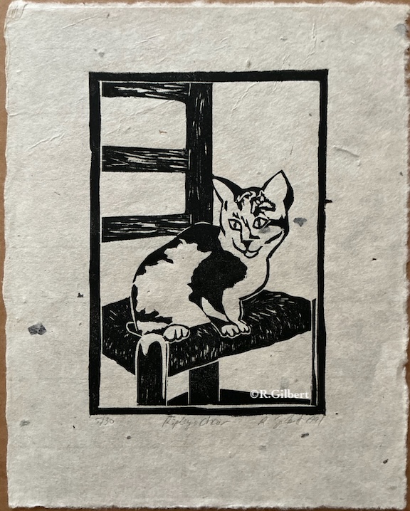 Ripley's Chair, 1991 linocut by Roxane Gilbert